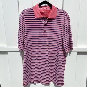 Bobby Jones X-H20 Men's Pink Navy Striped Performance Golf Polo Shirt Medium